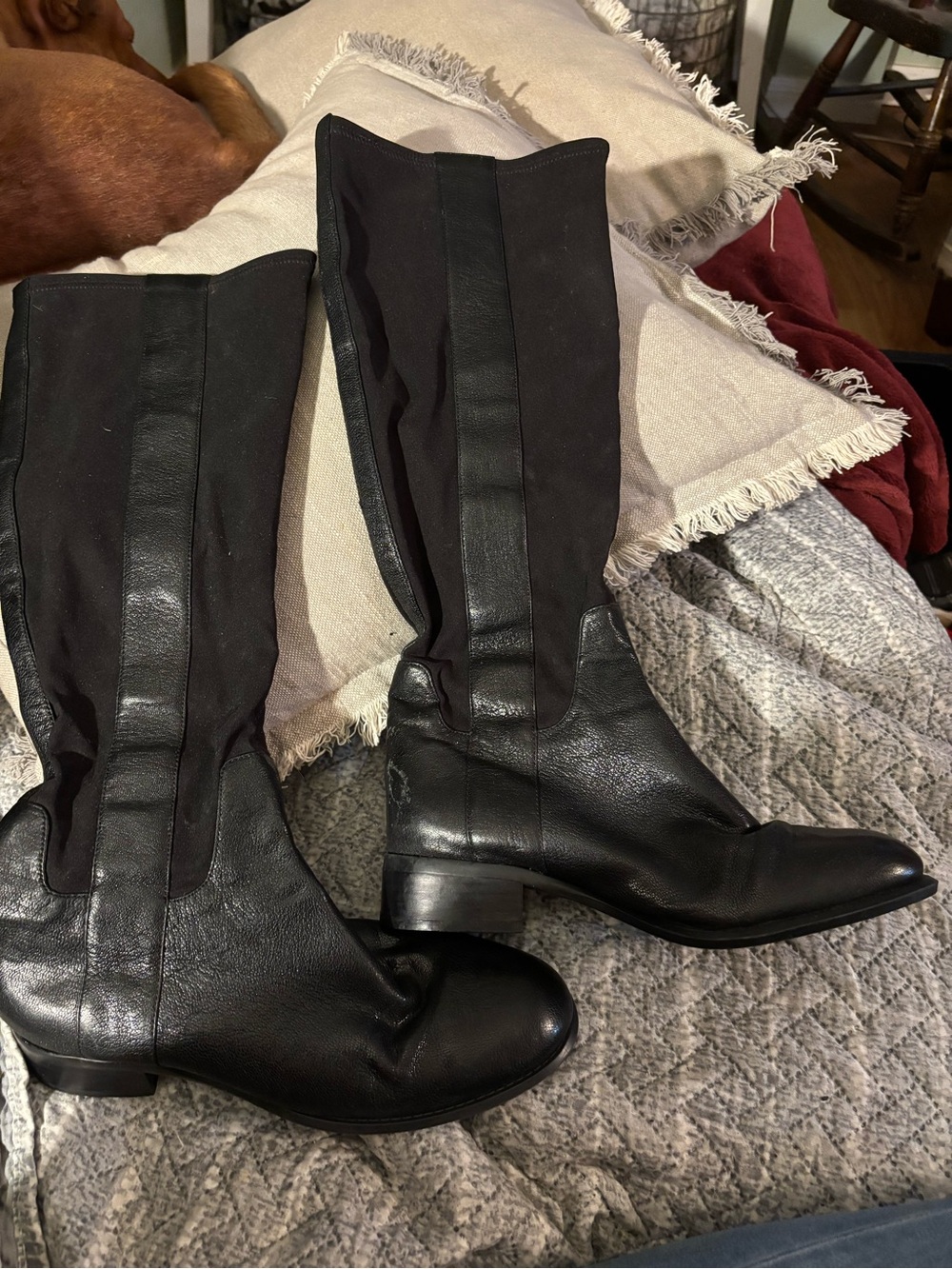 Nine West Black Leather & Stretch Knee-High Riding boots